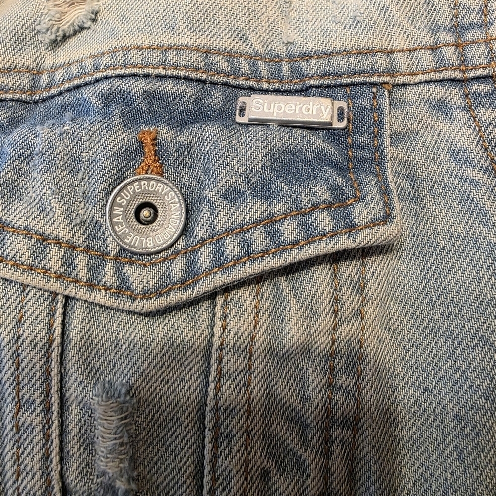 Superdry Denim Jacket with Colorful Patches - Picture 5 of 7